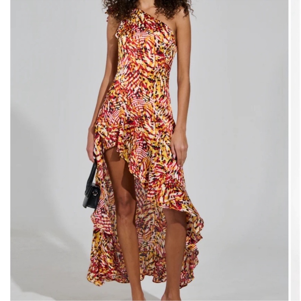 Vibrant Satin Multicolor One-Shoulder Dress XS